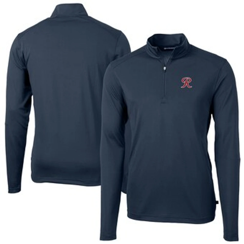 Men's Cutter & Buck Navy Tacoma Rainiers Virtue Eco Pique Recycled Quarter-Zip Pullover Top