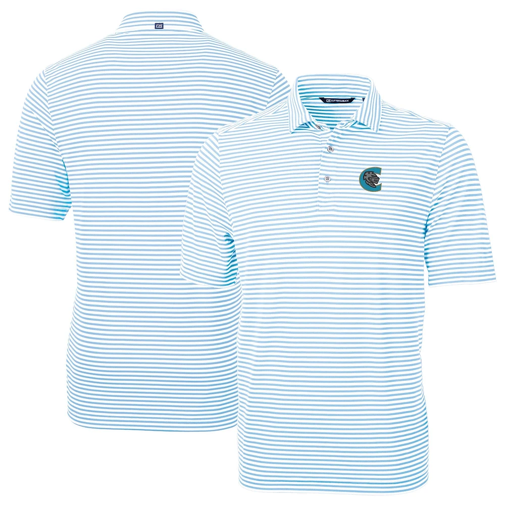 Men's Cutter & Buck Powder Blue Charlotte Knights DryTec Virtue Eco Pique Stripe Recycled Polo