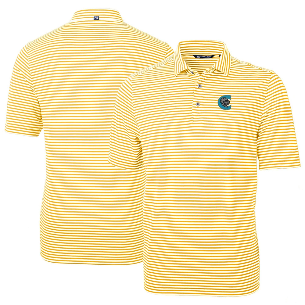 Men's Cutter & Buck Gold Charlotte Knights DryTec Virtue Eco Pique Stripe Recycled Polo