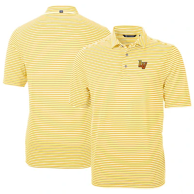 Men's Cutter & Buck Gold Las Vegas Aviators DryTec Virtue Eco Pique Stripe Recycled Polo
