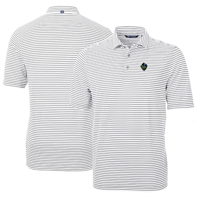 Men's Cutter & Buck Gray Hillsboro Hops DryTec Virtue Eco Pique Stripe Recycled Polo