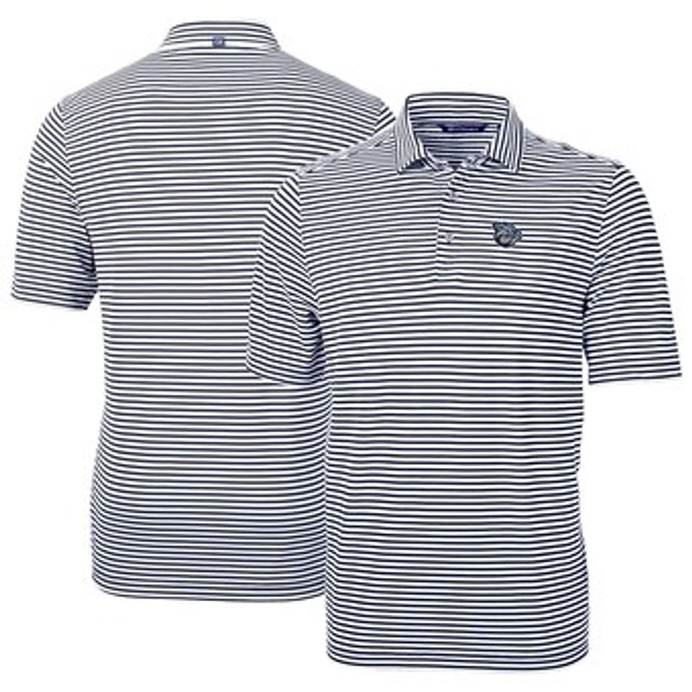 Men's Cutter & Buck Navy Lehigh Valley IronPigs DryTec Virtue Eco Pique Stripe Recycled Polo