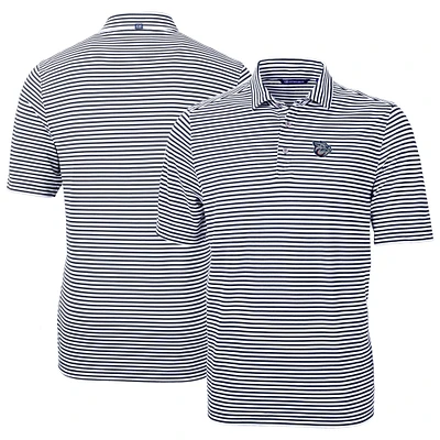 Men's Cutter & Buck Navy Lehigh Valley IronPigs DryTec Virtue Eco Pique Stripe Recycled Polo