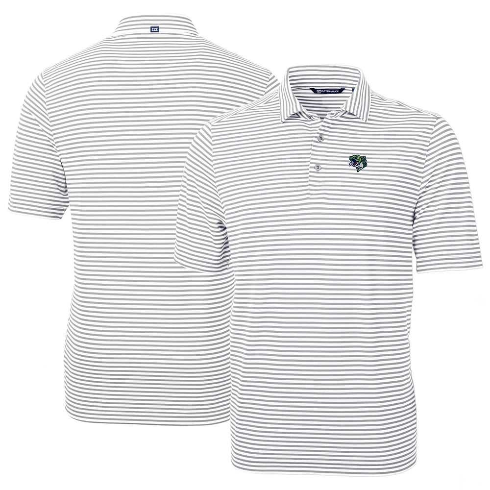 Men's Cutter & Buck Gray Gwinnett Stripers DryTec Virtue Eco Pique Stripe Recycled Polo