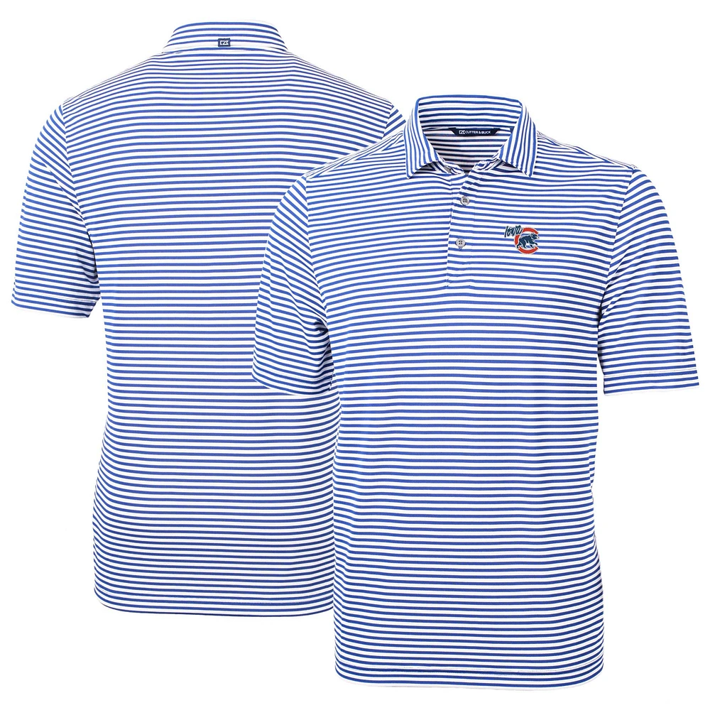 Men's Cutter & Buck Light Blue Iowa Cubs DryTec Virtue Eco Pique Stripe Recycled Polo