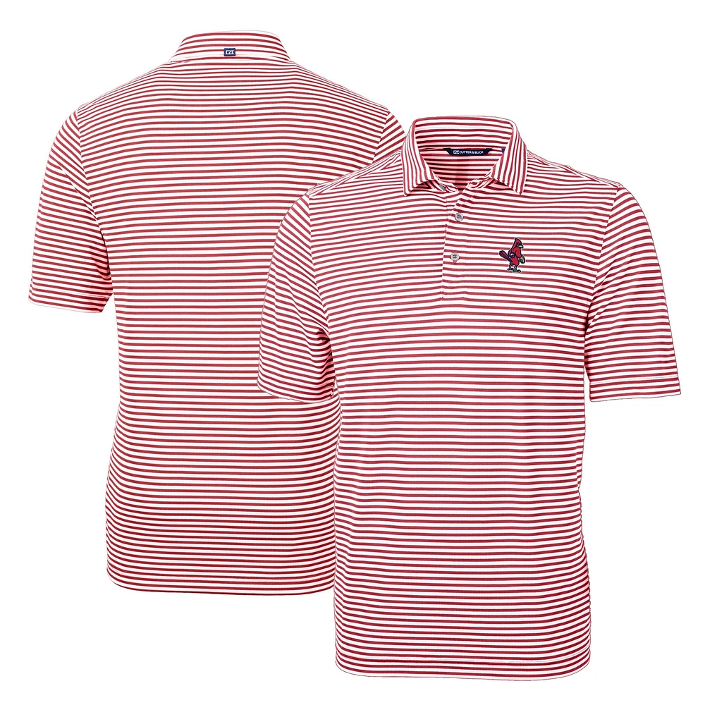 Men's Cutter & Buck Cardinal Memphis Redbirds DryTec Virtue Eco Pique Stripe Recycled Polo