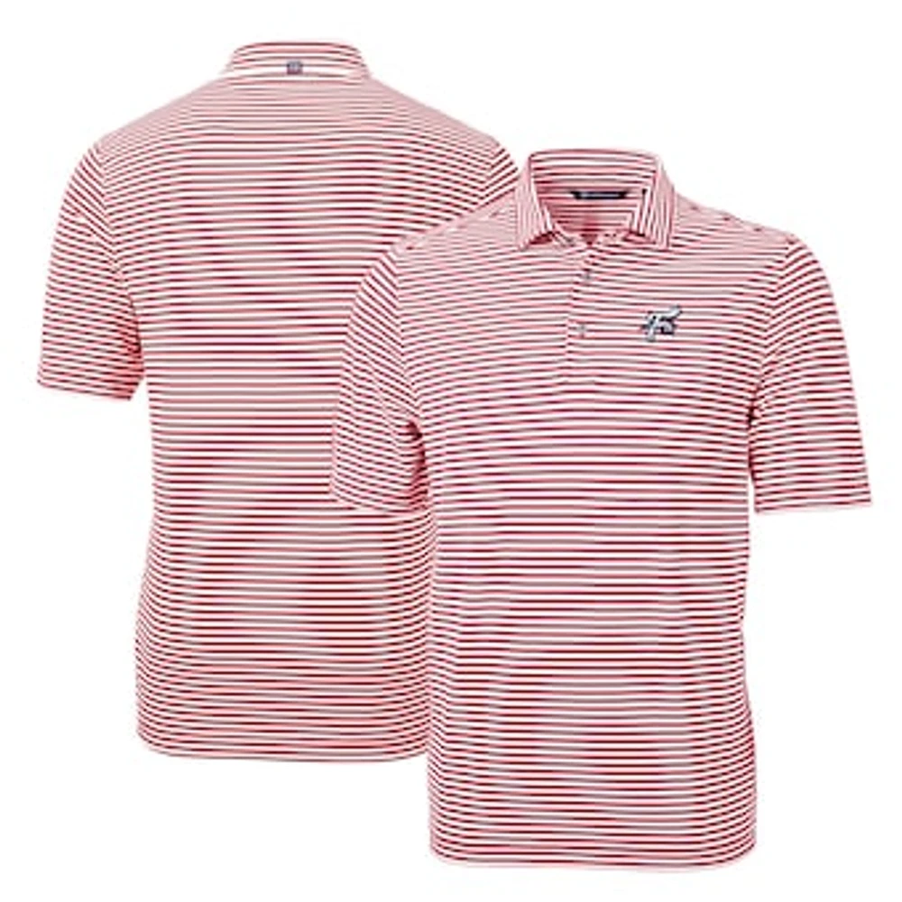 Men's Cutter & Buck Cardinal Reading Fightin Phils DryTec Virtue Eco Pique Stripe Recycled Polo