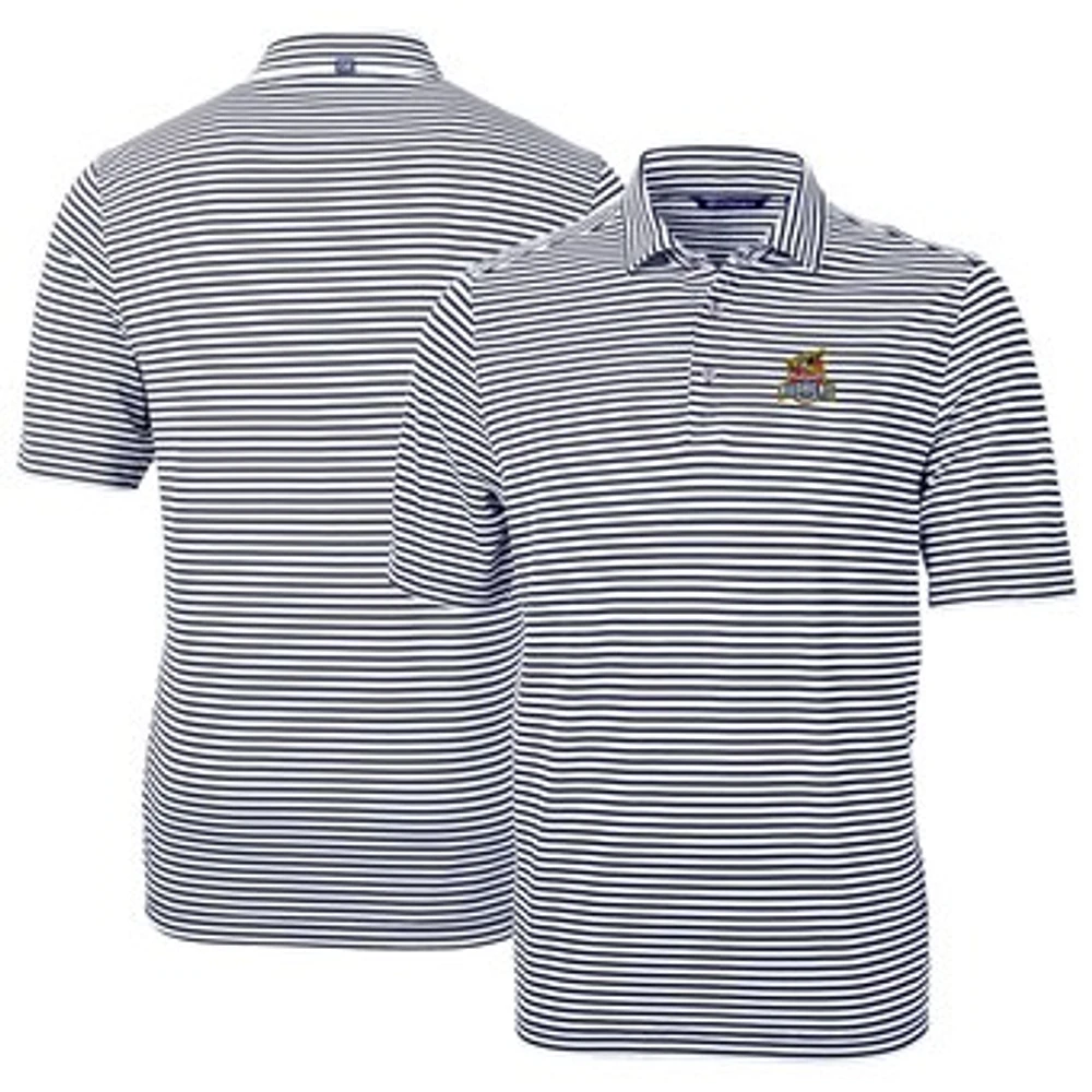 Men's Cutter & Buck Navy Toledo Mud Hens DryTec Virtue Eco Pique Stripe Recycled Polo