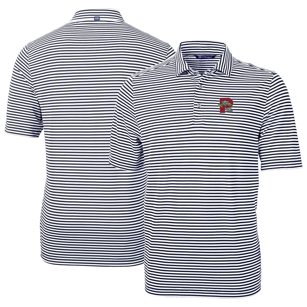 Men's Cutter & Buck Navy Portland Sea Dogs DryTec Virtue Eco Pique Stripe Recycled Polo