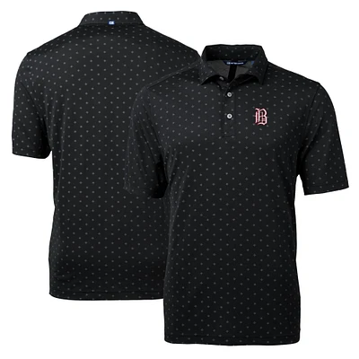 Men's Cutter & Buck Black Birmingham Barons Virtue Eco Pique Tile Print Recycled Polo
