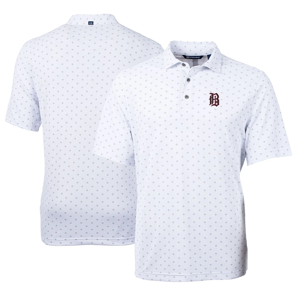 Men's Cutter & Buck White Birmingham Barons Virtue Eco Pique Tile Print Recycled Polo