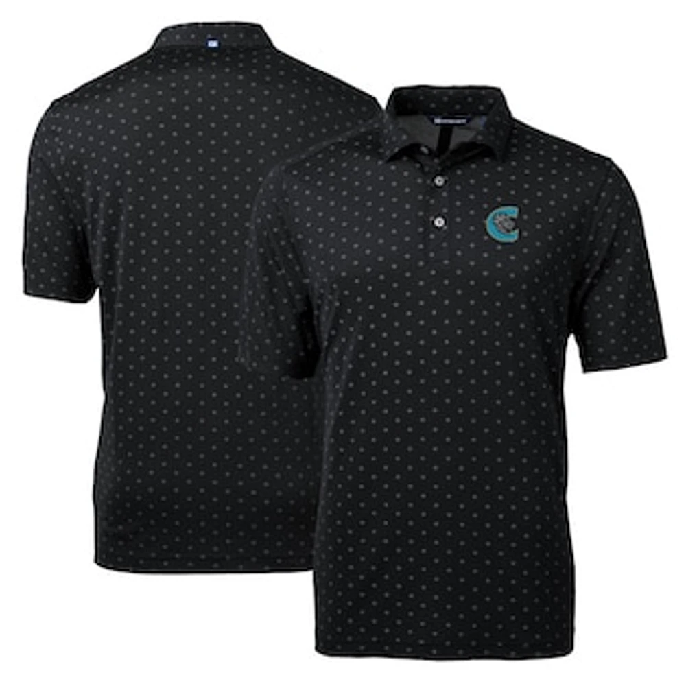 Men's Cutter & Buck Black Charlotte Knights Virtue Eco Pique Tile Print Recycled Polo