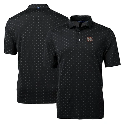 Men's Cutter & Buck Black Norfolk Tides Virtue Eco Pique Tile Print Recycled Polo