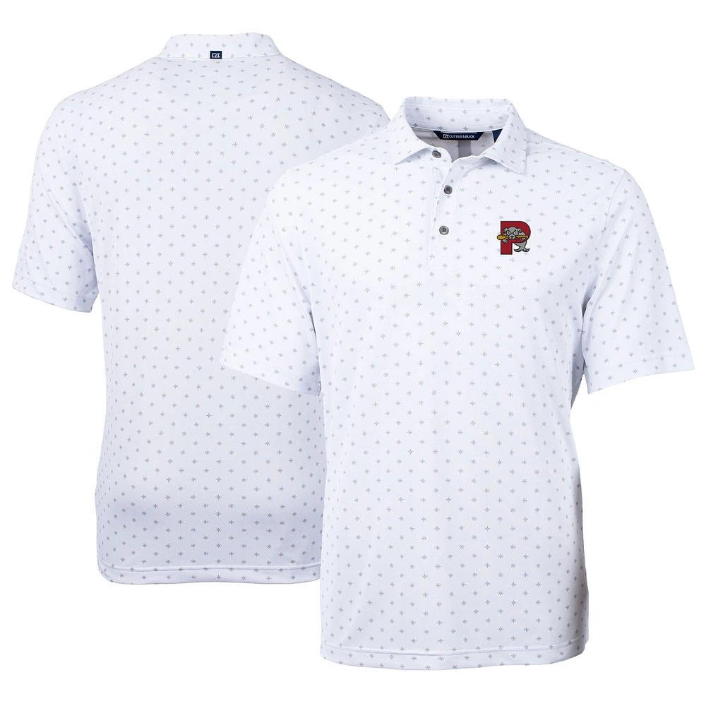 Men's Cutter & Buck White Portland Sea Dogs Virtue Eco Pique Tile Print Recycled Polo