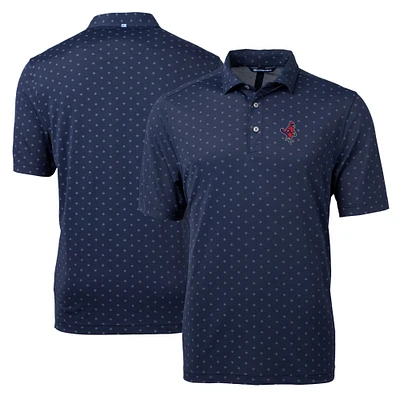 Men's Cutter & Buck Navy Memphis Redbirds Virtue Eco Pique Tile Print Recycled Polo