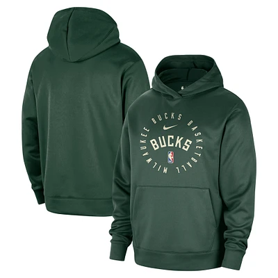 Men's Nike Hunter Green Milwaukee Bucks 2024/25 Spotlight On-Court Practice Performance Pullover Hoodie