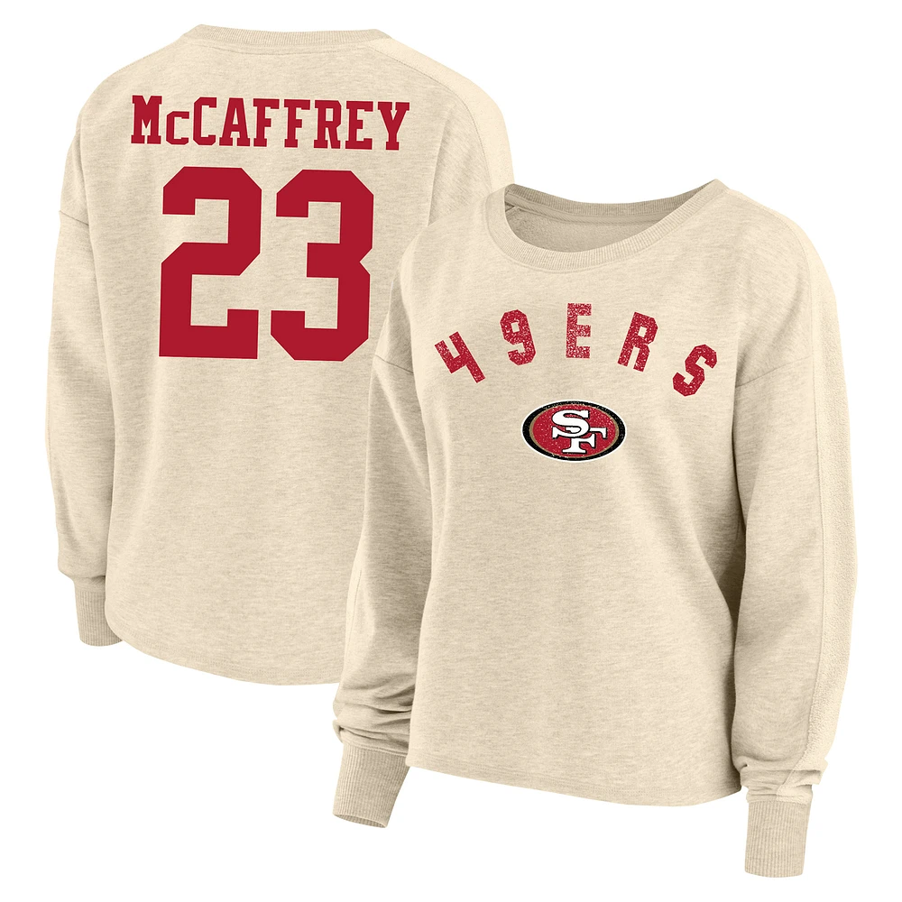 Women's Fanatics Christian McCaffrey Oatmeal San Francisco 49ers Plus Size Name & Number Crew Pullover Sweatshirt