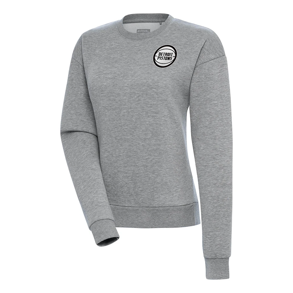 Women's Antigua Heather Gray Detroit Pistons Metallic Logo Victory Pullover Sweatshirt