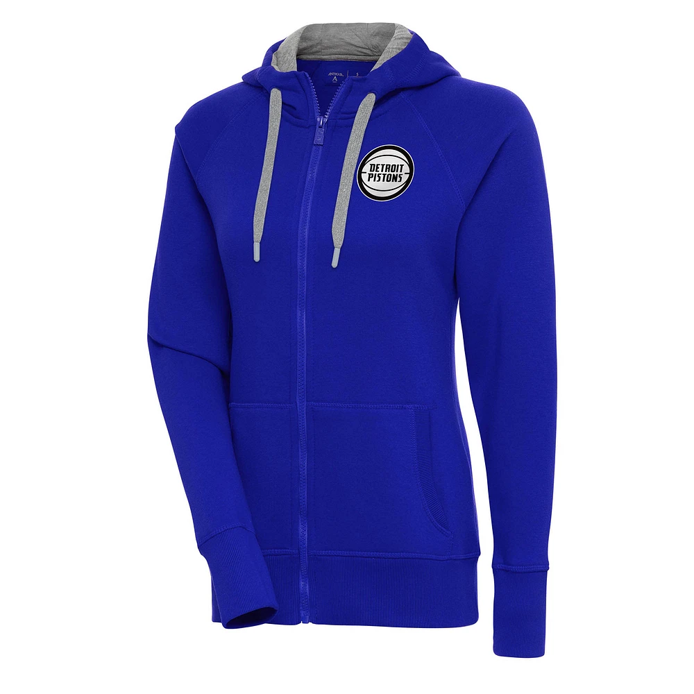 Women's Antigua Royal Detroit Pistons Metallic Logo Victory Full-Zip Hoodie