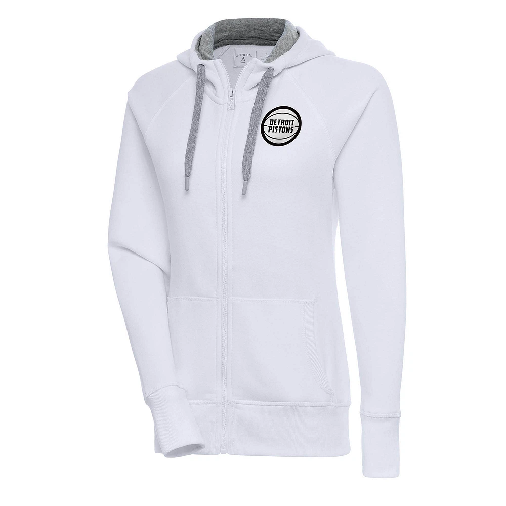 Women's Antigua White Detroit Pistons Metallic Logo Victory Full-Zip Hoodie