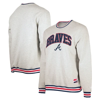 Men's New Era Heather Gray Atlanta Braves Throwback Classic Pullover Sweatshirt