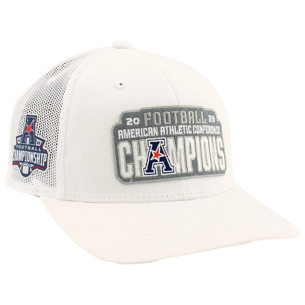 Men's Zephyr White SMU Mustangs 2023 AAC Football Conference Champions Locker Room Adjustable Trucker Hat