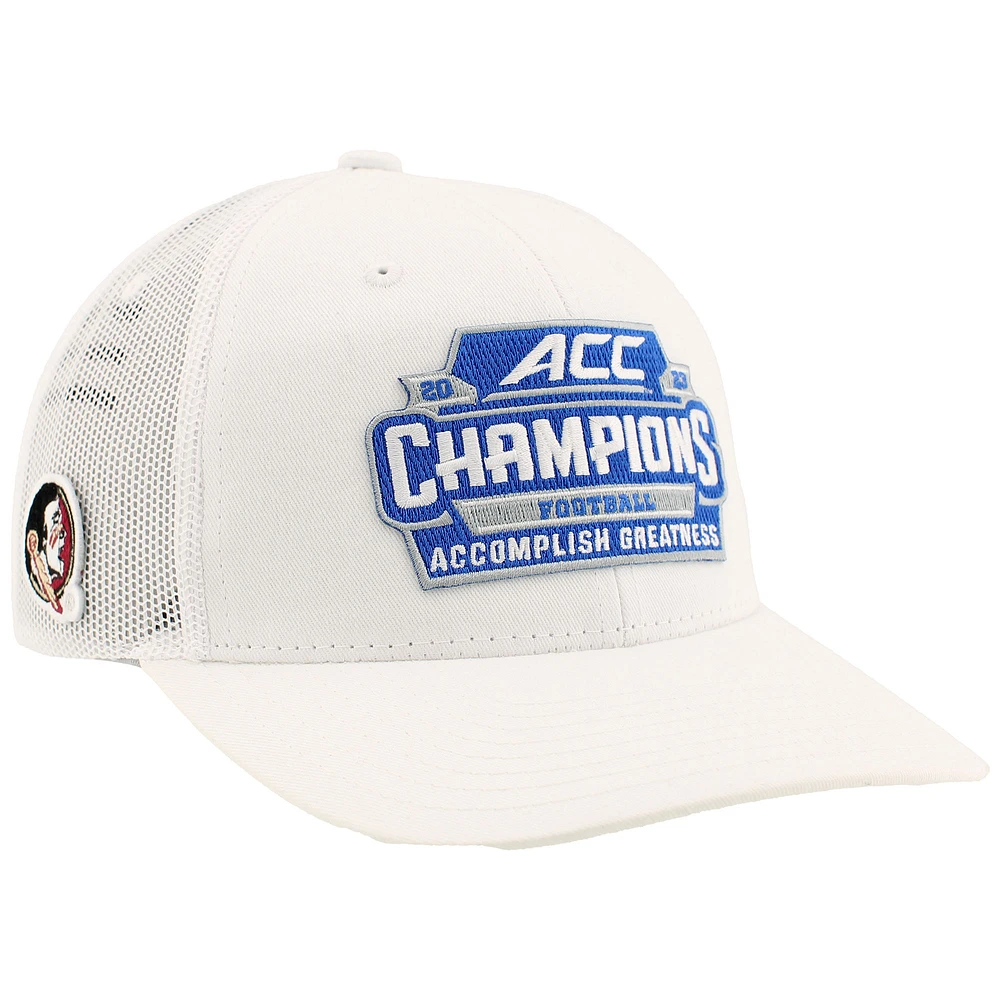 Men's Zephyr White Florida State Seminoles 2023 ACC Football Conference Champions Locker Room Adjustable Trucker Hat