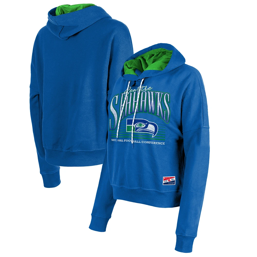 Women's New Era Royal Seattle Seahawks Throwback Boxy Pullover Hoodie