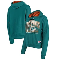 Women's New Era Aqua Miami Dolphins Throwback Boxy Pullover Hoodie