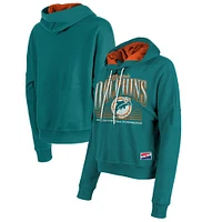 Women's New Era Aqua Miami Dolphins Throwback Boxy Pullover Hoodie