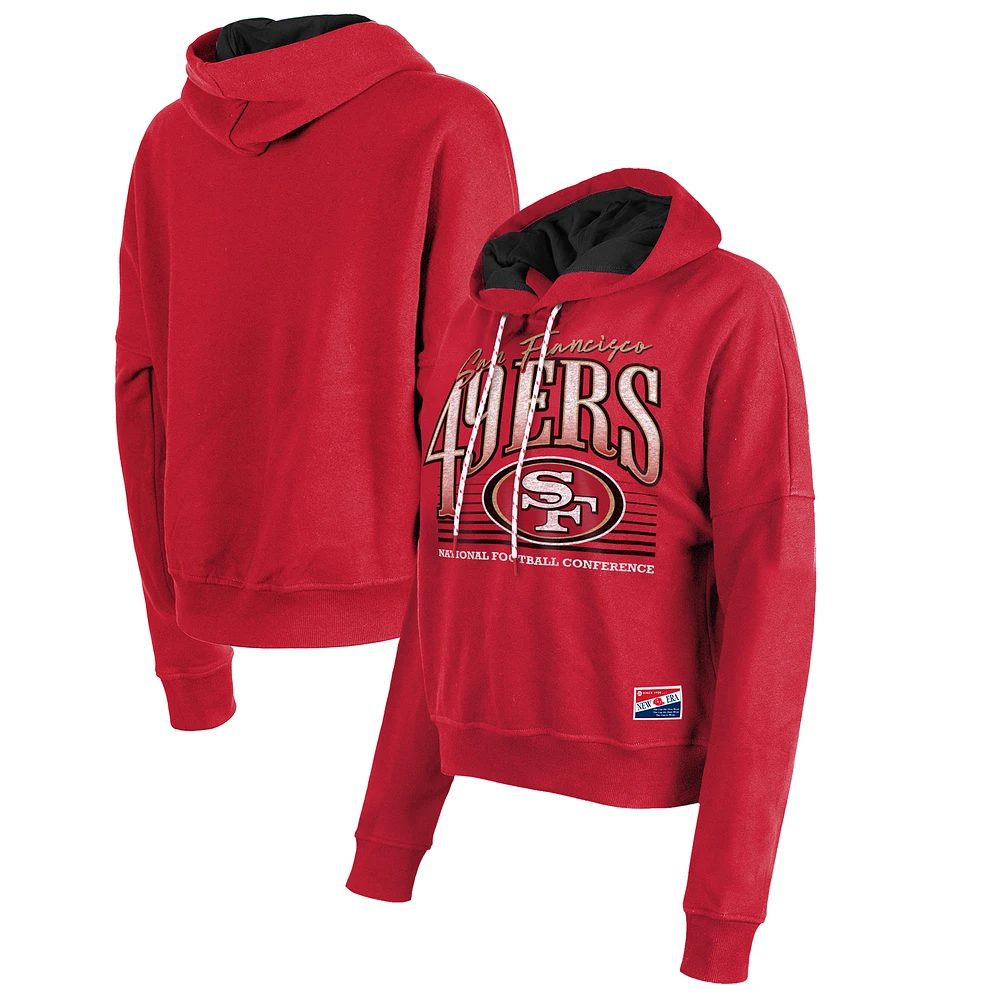 Women's New Era Scarlet San Francisco 49ers Boxy Pullover Hoodie