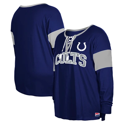 Women's New Era Royal Indianapolis Colts Plus Lace-Up Notch Neck Long Sleeve T-Shirt