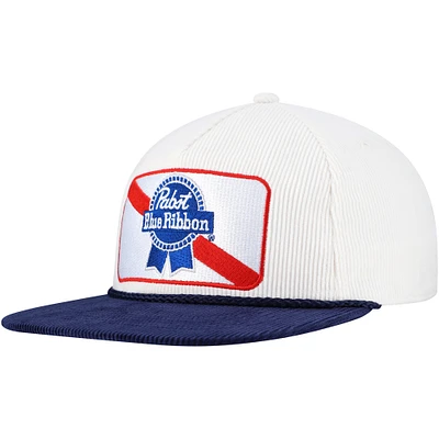 Men's White/Navy Pabst Blue Ribbon Corduroy Rope Golf Snapback Hat