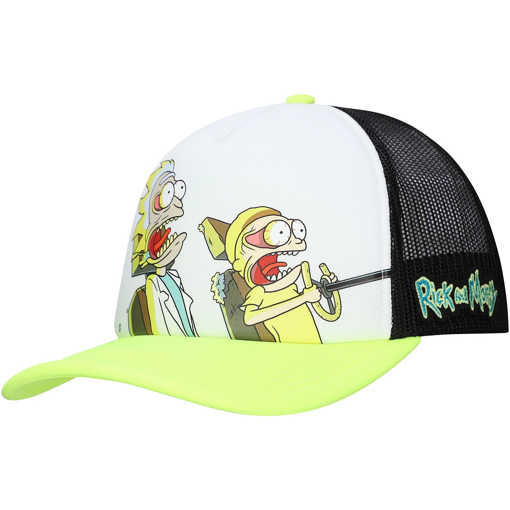 Unisex White/Neon Green Rick And Morty Graphic Foam Trucker Adjustable Hat