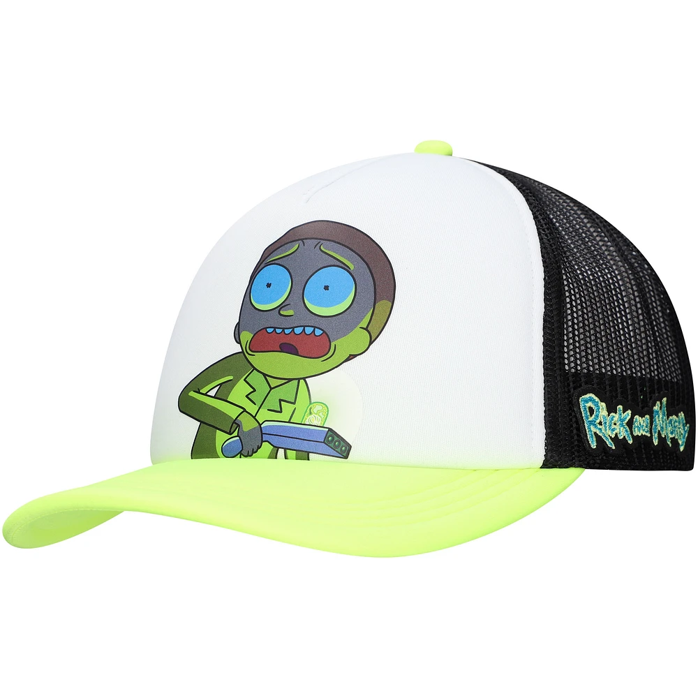 Unisex White/Neon Green Rick And Morty Graphic Foam Trucker Adjustable Hat