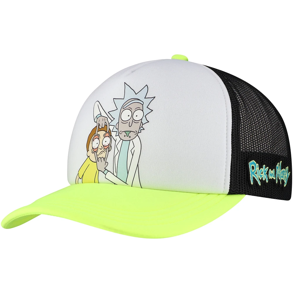 Unisex White/Neon Green Rick And Morty Graphic Foam Trucker Adjustable Hat