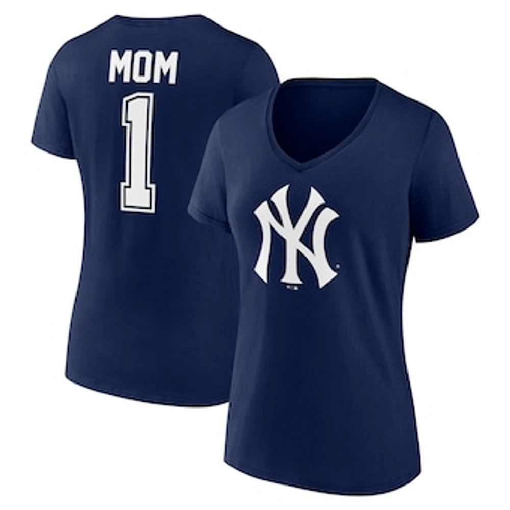 Women's Fanatics Navy New York Yankees Plus Size Mother's Day #1 Mom V-Neck T-Shirt