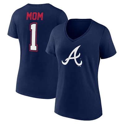 Women's Fanatics Navy Atlanta Braves Plus Size Mother's Day #1 Mom V-Neck T-Shirt