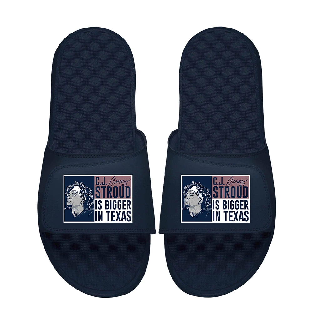 Youth ISlide CJ Stroud Navy NFLPA Bigger Texas Slide Sandals