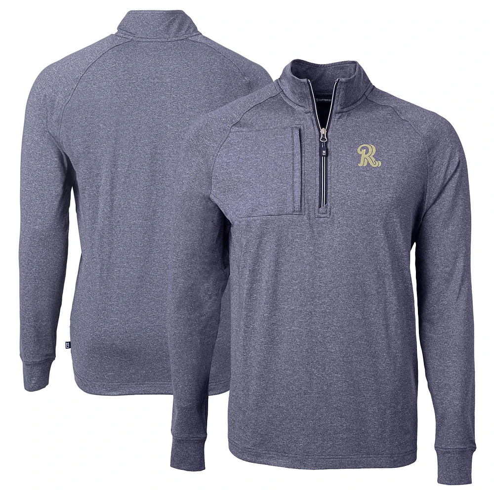 Men's Cutter & Buck Heather Navy Frisco RoughRiders Adapt Eco Knit Big Tall Quarter-Zip Pullover Top