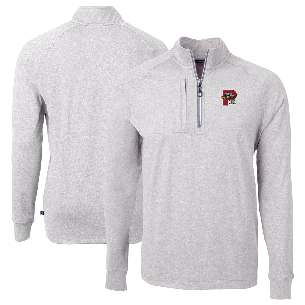 Men's Cutter & Buck Heather Gray Portland Sea Dogs Adapt Eco Knit Big Tall Quarter-Zip Pullover Top