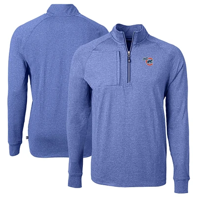 Men's Cutter & Buck Heather Iowa Cubs Adapt Eco Knit Big Tall Quarter-Zip Pullover Top