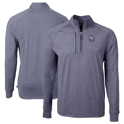 Men's Cutter & Buck Heather Navy New Hampshire Fisher Cats Adapt Eco Knit Big Tall Quarter-Zip Pullover Top