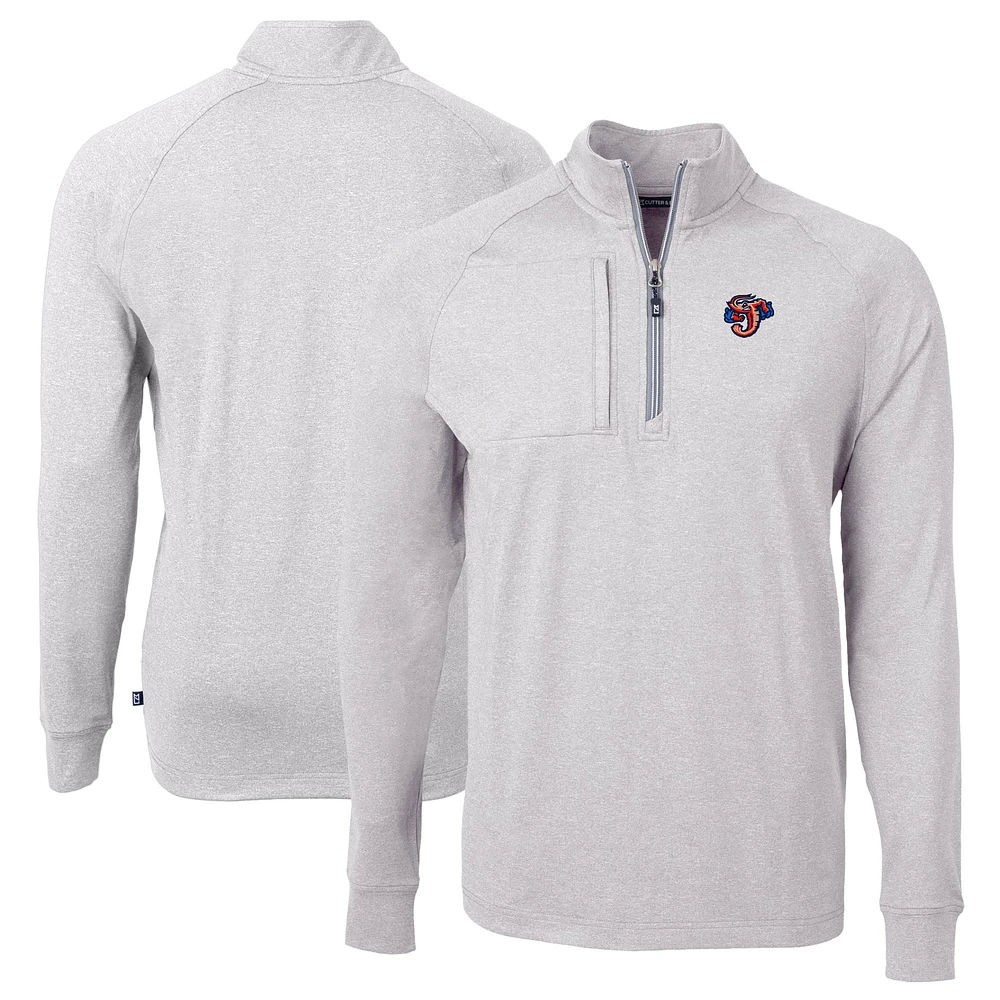 Men's Cutter & Buck Heather Gray Jacksonville Jumbo Shrimp Adapt Eco Knit Big Tall Quarter-Zip Pullover Top