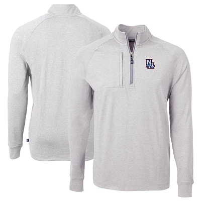 Men's Cutter & Buck Heather New Hampshire Fisher Cats Adapt Eco Knit Big Tall Quarter-Zip Pullover Top