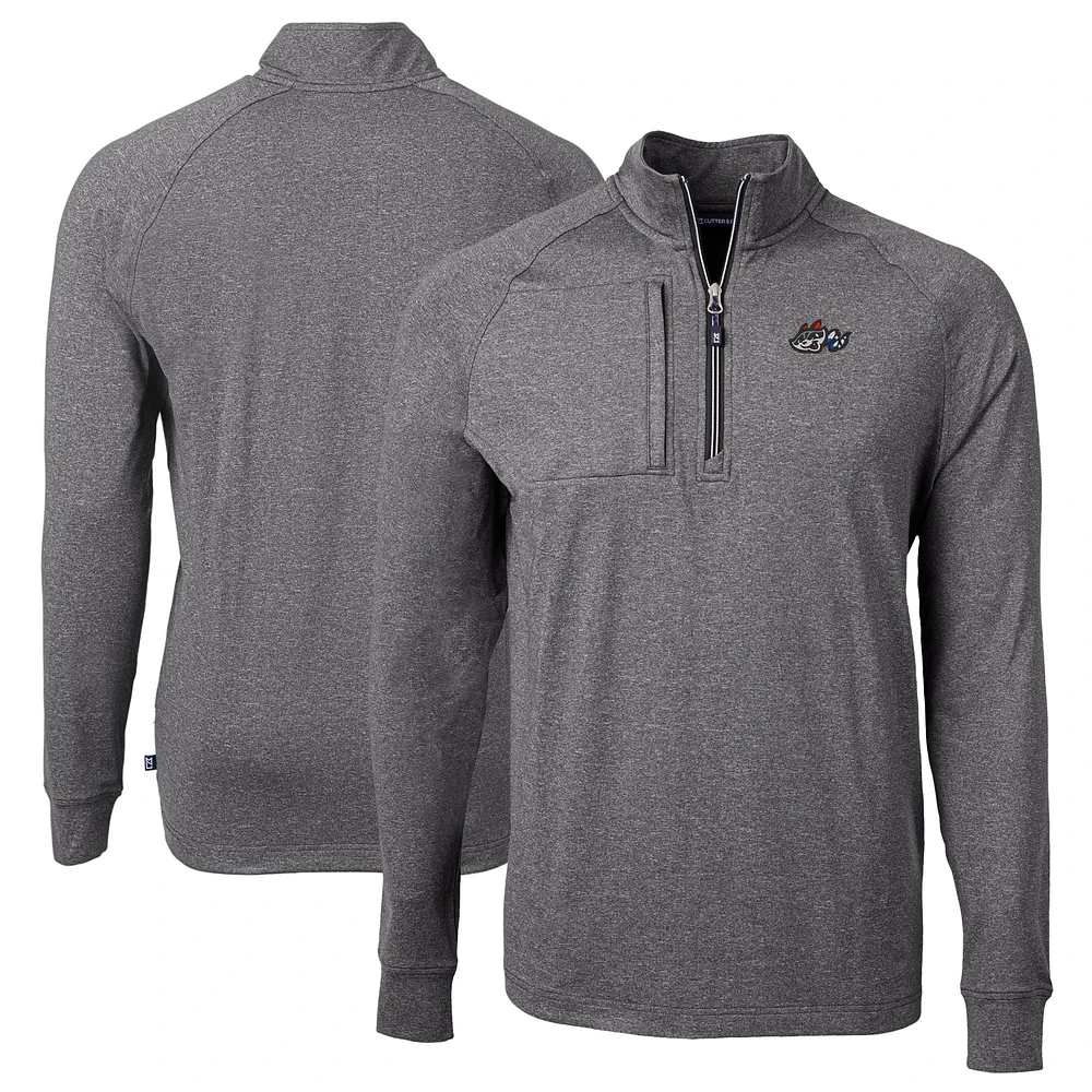 Men's Cutter & Buck Heather Rocket City Trash Pandas Adapt Eco Knit Big Tall Quarter-Zip Pullover Top