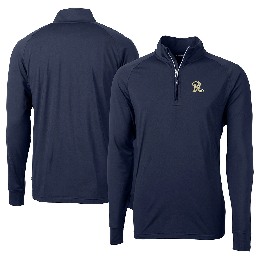 Men's Cutter & Buck Navy Frisco RoughRiders Adapt Eco Knit Stretch Recycled Big Tall Quarter-Zip Pullover Top
