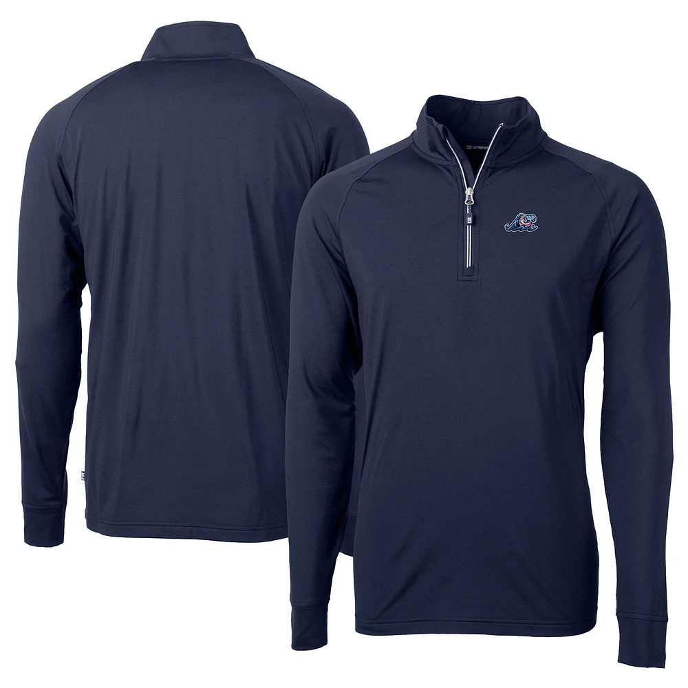 Men's Cutter & Buck Navy West Michigan Whitecaps Adapt Eco Knit Stretch Recycled Big Tall Quarter-Zip Pullover Top