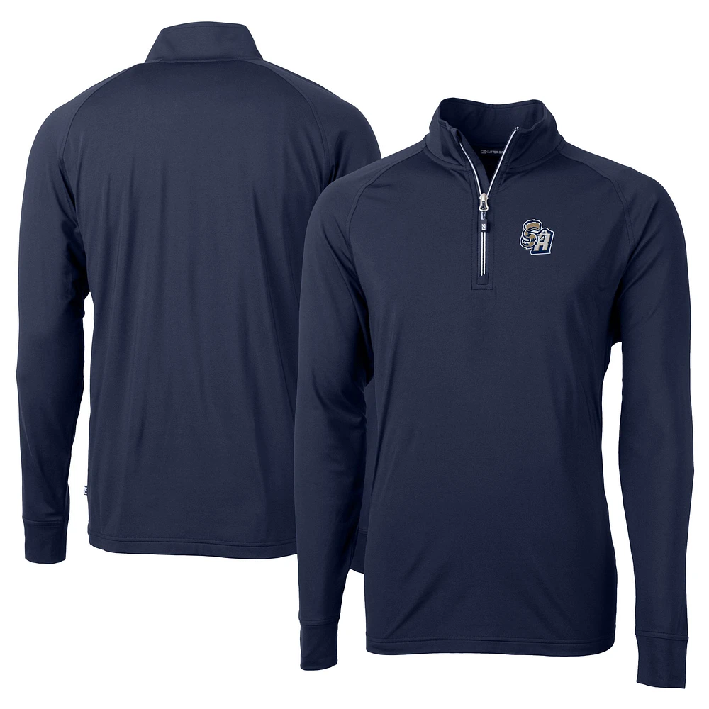 Men's Cutter & Buck Navy San Antonio Missions Adapt Eco Knit Stretch Recycled Big Tall Quarter-Zip Pullover Top