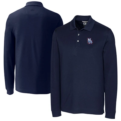 Men's Cutter & Buck Navy New Hampshire Fisher Cats Advantage Tri-Blend Pique Big Tall Long Sleeve Polo